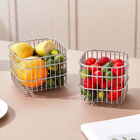 Stainless Steel Kitchen Storage Basket Rack with Drainage Grid, Deep Fruit & Vegetable Organizer for Countertop Pantry or Bathroom Cosmetics