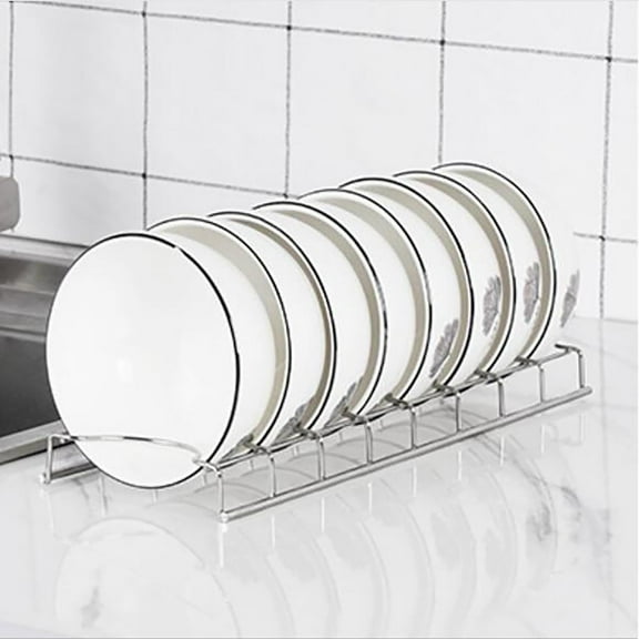 Stainless Steel Kitchen Storage Table Top Dish Arrangement and Storage Rack Dinner Plate Storage Rack Organizer and Drying Rack, Holds up to 8 Dinner & Dessert Round Plates