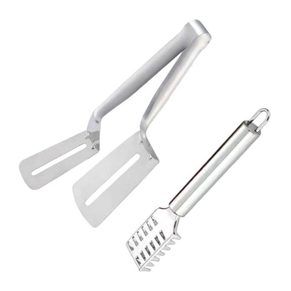 Stainless Steel Kitchen Tongs with Fish Scaler Brush, Thick Multipurpose Steak Clamps, BBQ Flipper and Turner, Ideal for Grilling Fish, Beefsteak, and More, Universal Cooking Tool