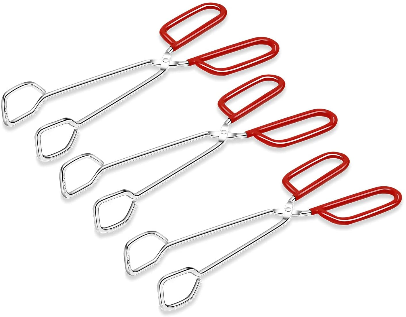 Stainless Steel Kitchen Tongs Frifoshs Heavy Duty Cooking Tongs Good Grips 10-Inch Scissors Tongs with Comfortable Red Handle for Cooking Barbecue, Set of 3
