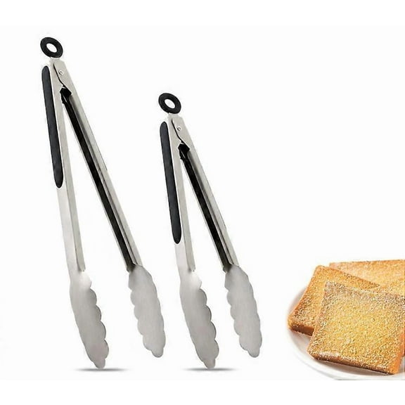 Stainless Steel Kitchen Tongs Set - 9" , Locking Metal Food Tongs Non-Slip Grip-2Pack