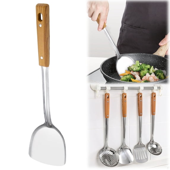 Stainless Steel Kitchen Tool Set – Spatulas, Spoons, Slotted Ladles & Frying Tools for Home and Restaurant Cooking, Ergonomic Non-Stick Utensils for Stir-Fry, Boiling, Frying & Serving A/Spatula