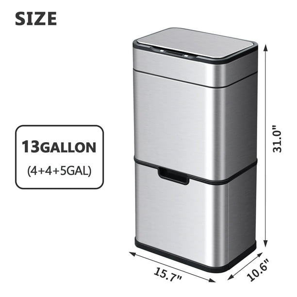 Stainless Steel Kitchen Trash Can, 13 Gallon Motion Sensor Kitchen