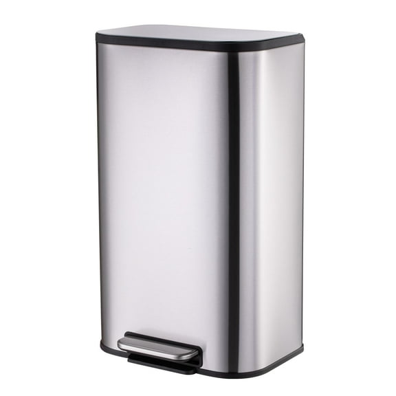 Stainless Steel Kitchen Trash Can with Soft-Close Lid - Step Pedal Garbage Bin - Removable Inner Bucket - Rectangular, Hands-Free, Smudge Resistant - 13 Gallon/50L for Kitchen, Home, Office