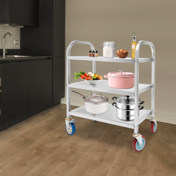 Stainless Steel Kitchen Trolley Cart with 3 Tiers, 420lbs Capacity, Wheels, Easy Mobility and Storage Solution