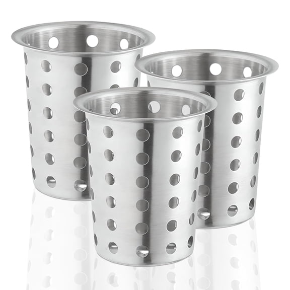 Stainless Steel Kitchen Utensil Drying Cup, Stainless Steel, 3-Piece Set, with Holes Kitchen Cutlery and Silverware Rack