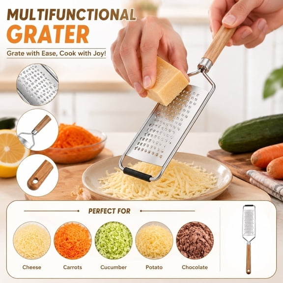Stainless Steel Kitchen Utensil, Parmesan Cheese Grater, Lemon Zester Tool, Vegetable Peelers for Kitchen, 13X2.5 Inch Handheld Stainless Steel Multi-Function Grater for Shredding