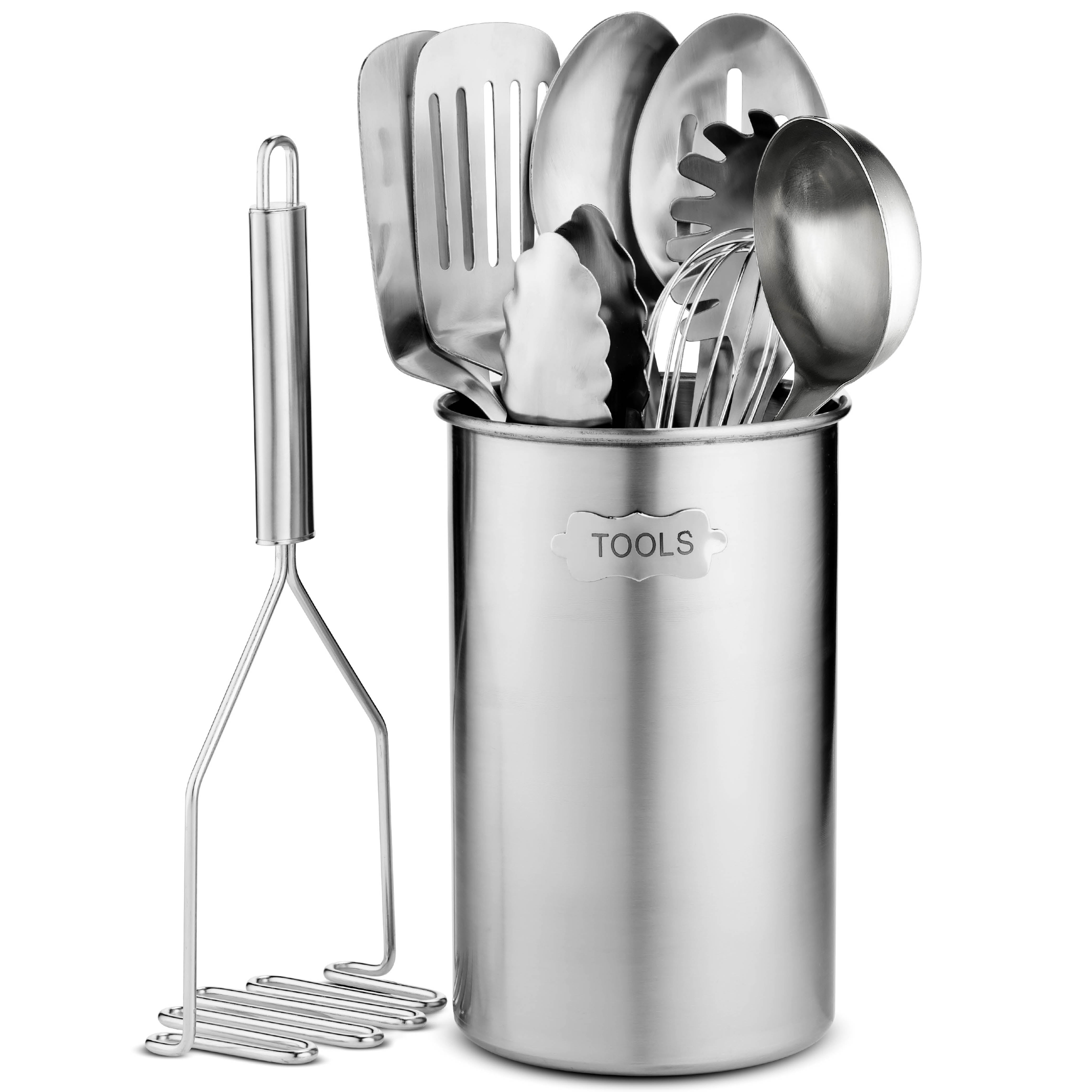Stainless-Steel Kitchen Utensil Set - 10-piece premium Nonstick & Heat  Resistant Kitchen Gadgets, Tu…See more Stainless-Steel Kitchen Utensil Set  