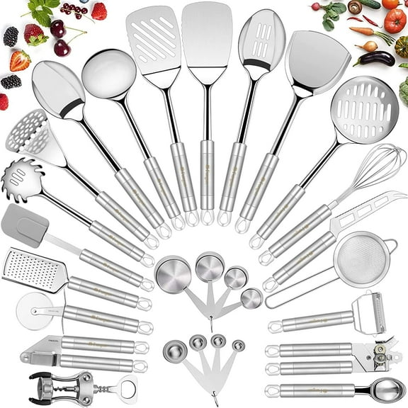 Stainless Steel Kitchen Utensil Set- 28 Pcs Cooking Nonstick Cookware Set with Spatula - Best Gadgets Tools Kitchen Accessories