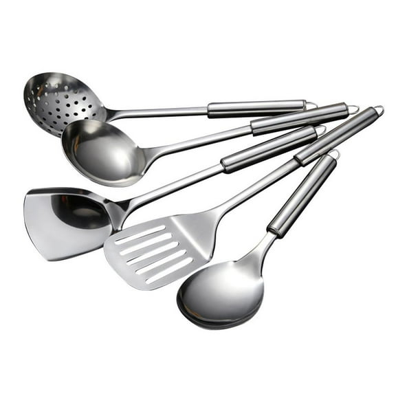 Stainless Steel Kitchen Utensil Set - Heavy Duty Cooking Spoon, Slotted Ladle & Spatula for Nonstick Cookware - Professional Chef Tools, Dishwasher Safe, Gift for Home Chefs