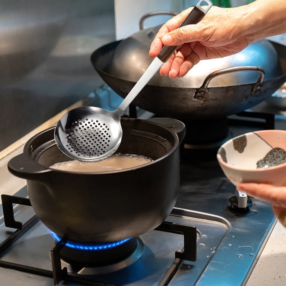 Stainless Steel Kitchen Utensil Set with Wood Handle | Includes Pot Shovel, Colander, Frying Shovel & Soup Spoon | 1-Piece Cooking Tool