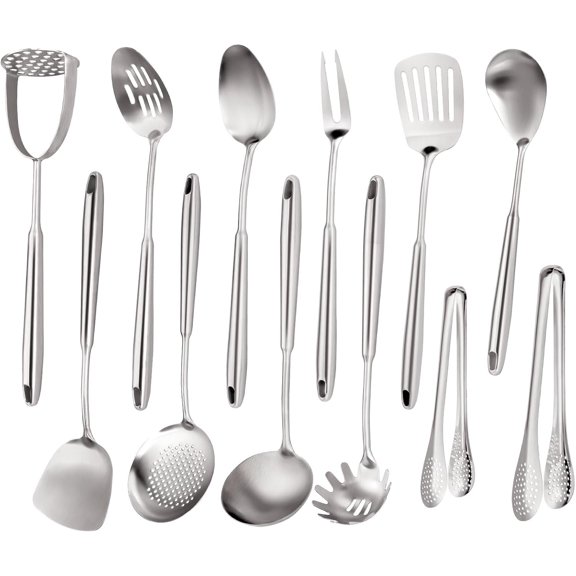Stainless Steel Kitchen Utensils Set 18 10 Stainless Steel Cooking Utensils Set - 12 count Large Metal Cooking Utensil Tools Set