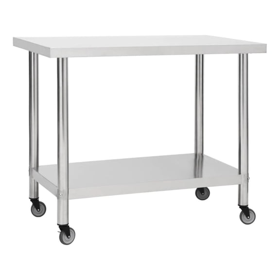 Stainless Steel Kitchen Work Table with Wheels 39.4"x17.7"x33.5" - Commercial Grade Workbench for Restaurant, School, Food Prep