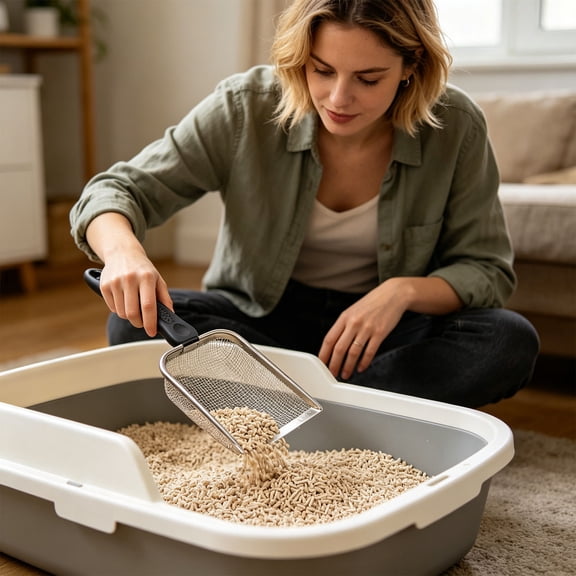 Stainless Steel Kitty Litter Shovel, Heavy Duty Non-Stick Metal Mesh Litter Spoon, Ergonomic Large Capacity Deep Slot Waste Cleaner Tool For Small Animals Pet Daily Cleaning