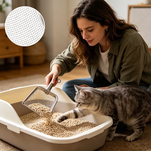 Stainless Steel Kitty Litter Shovel, Heavy Duty Non-Stick Metal Mesh Litter Spoon, Ergonomic Large Capacity Deep Slot Waste Cleaner Tool For Small Animals Pet Daily Cleaning