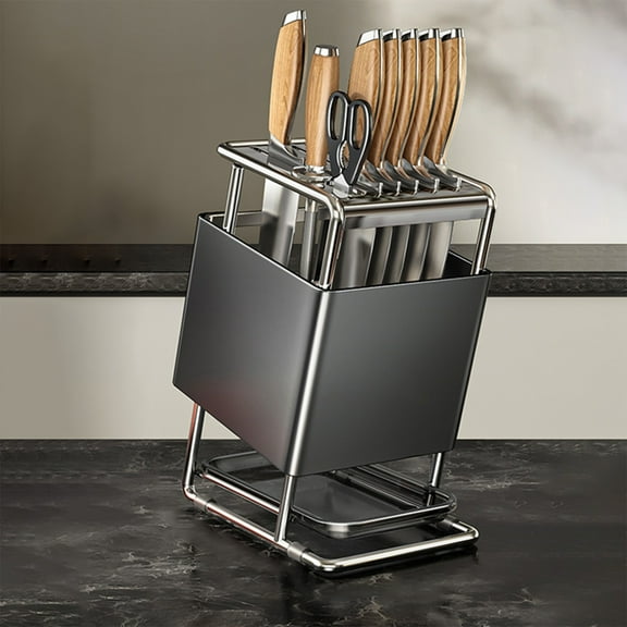 Stainless Steel Knife Block, Countertop Knife Organizer, Multi-Slot Kitchen Knife Storage Rack, Space-Saving, Durable, Ventilated, Safe, Modern Design