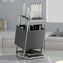 Stainless Steel Knife Block Organizer | 304 Stainless Steel & Plastic Construction | Countertop or Wall Mount Storage | Multi-Slot Design for Kitchen Knives | Black or White