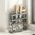thumbnail image 1 of Stainless Steel Knife Block with Lid Holder and Utensil Organizer, All-in-One Countertop Cutlery Storage Rack with Removable Drip Tray, 1 of 5