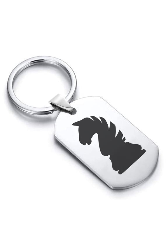 Stainless Steel Knight Chess Piece Dog Tag Keychain Circle Ring