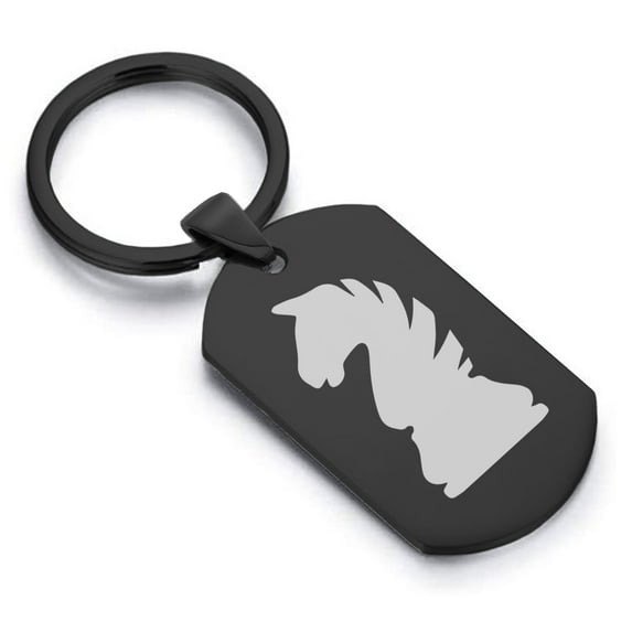 Stainless Steel Knight Chess Piece Dog Tag Keychain Circle Ring