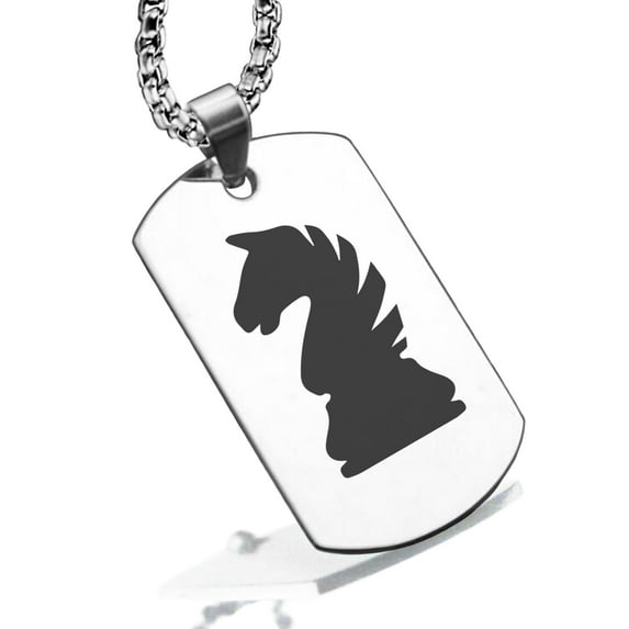 Stainless Steel Knight Chess Piece Dog Tag Pendant Necklace