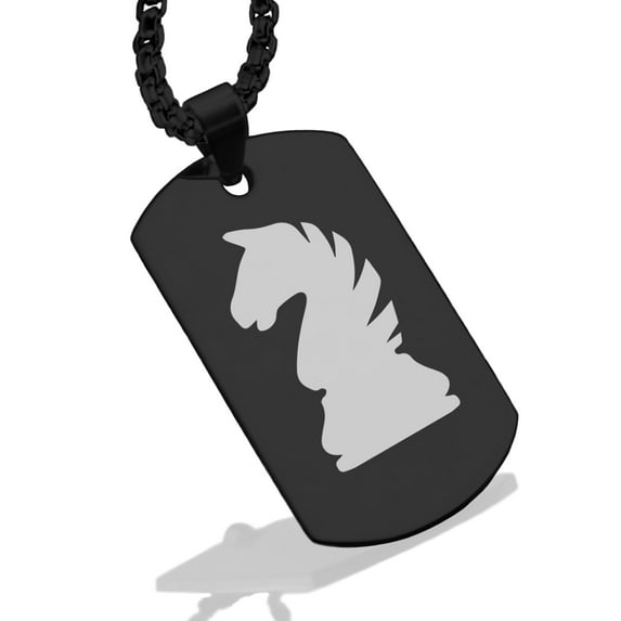 Stainless Steel Knight Chess Piece Dog Tag Pendant Necklace