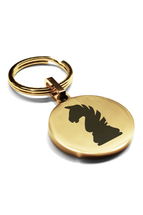 Stainless Steel Knight Chess Piece Round Medallion Keychain Circle Ring