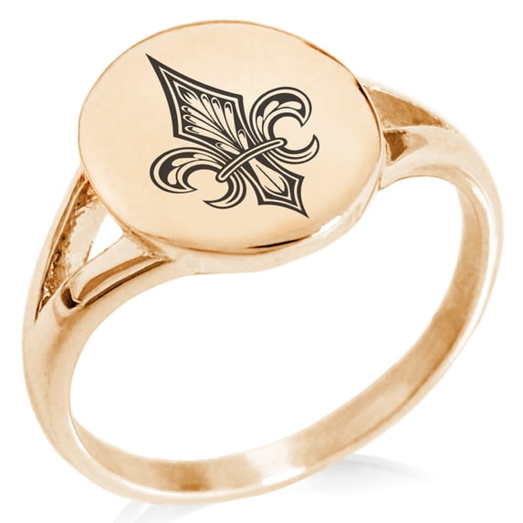 Tioneer Stainless Steel Knightly Fleur De Lis Minimalist Oval Top Polished Statement Signet Ring