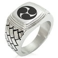 thumbnail image 1 of Stainless Steel Kobayakawa Samurai Crest Geometric Pattern Step-Down Biker Style Polished Ring, 1 of 1