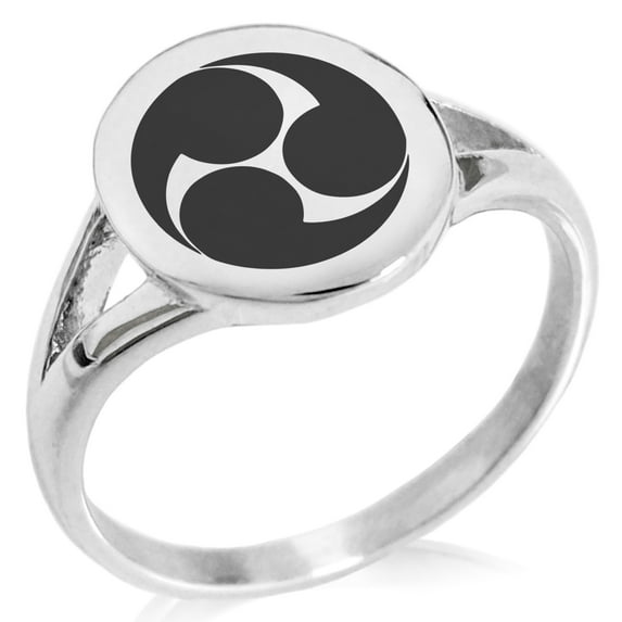 Stainless Steel Kobayakawa Samurai Crest Minimalist Oval Top Polished Statement Signet Ring