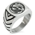 thumbnail image 1 of Tioneer Stainless Steel Koi Fish Yin Yang Chevron Pattern Biker Style Polished Ring, 1 of 1