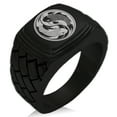 thumbnail image 1 of Stainless Steel Koi Fish Yin Yang Geometric Pattern Step-Down Biker Style Polished Ring, 1 of 1