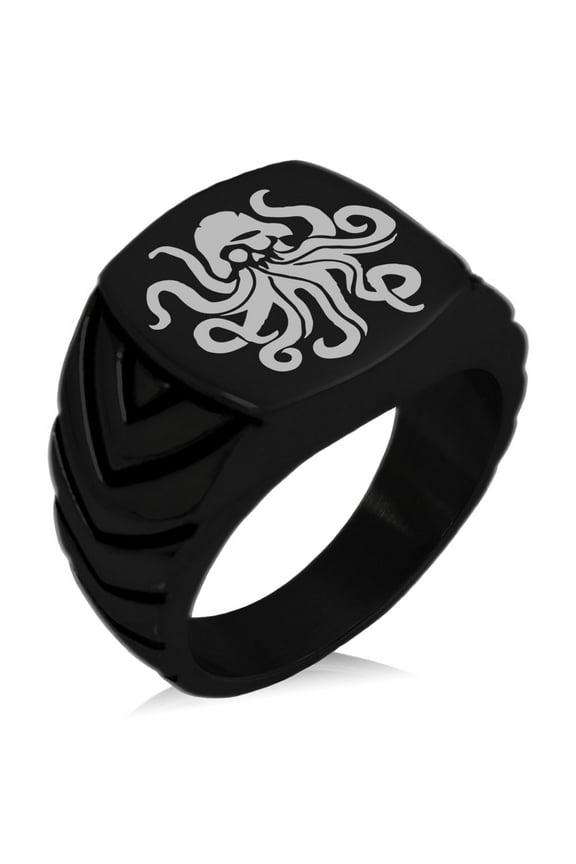 Stainless Steel Kraken Octopus Pirate Skull Chevron Pattern Biker Style Polished Ring