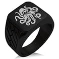 thumbnail image 1 of Stainless Steel Kraken Octopus Pirate Skull Geometric Pattern Biker Style Polished Ring, 1 of 1