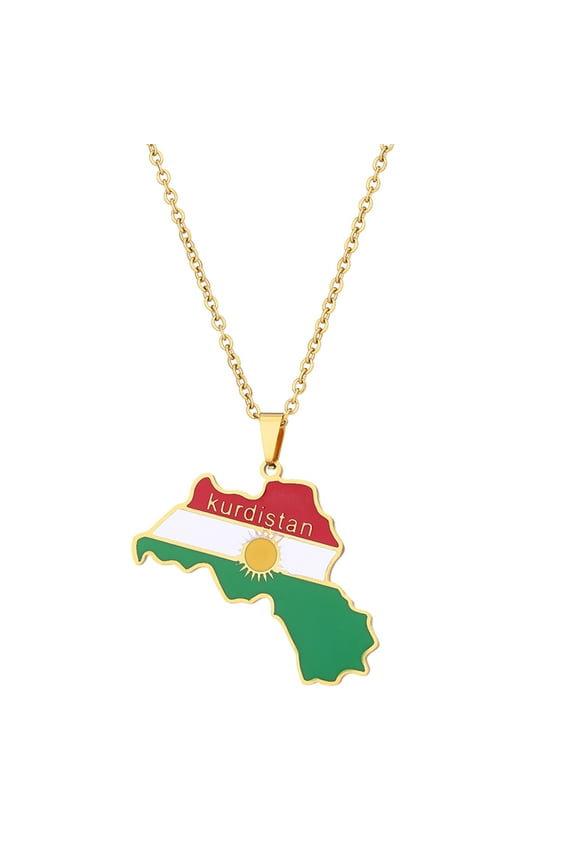 Stainless Steel Kurdistan Map Pendant Necklaces Chain Kurdish Flag Map Pendant Kurdistan Clavicle Chain Jewelry Gift