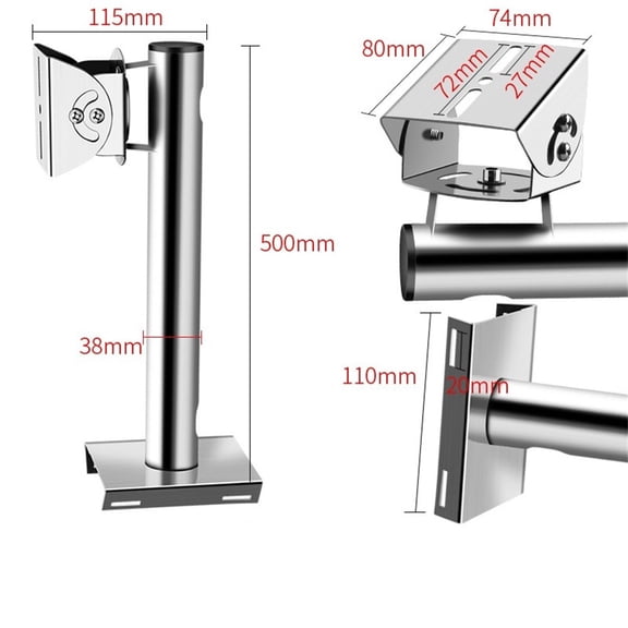 Stainless Steel L Shape Explosion Proof CCTV Camera Mount, 360 Degree Rotation Security Bracket For Outdoor Surveillance, Adjustable Wall Pole Corner Installation, Silver(50cm)
