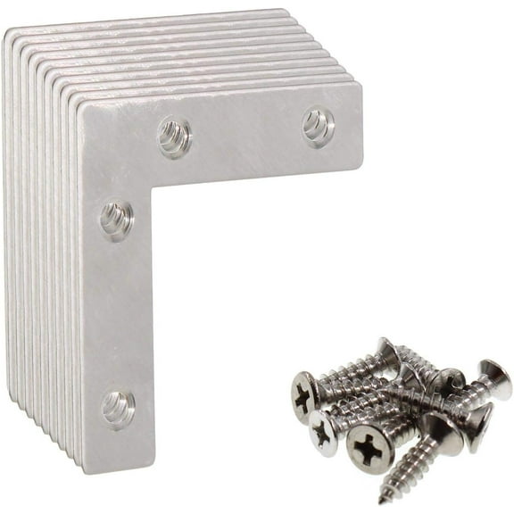 Stainless Steel L Shape Flat Corner Brace Bracket for Wood, Metal Fixing Joining Support Brace for Shelves, Furniture and Cabinet 10 Pack (40x40mm)