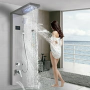 Stainless Steel LED Shower Panel Rain&Waterfall Tower Spa Massage Jets W/Spray
