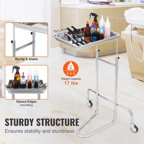 Stainless Steel Lab Carts, Lab Utility Cart with Single Tray, Mobile Medical Cart with 2 Silent Wheels, Lab Rolling Cart for Lab, Clinic, Hospital, Sa
