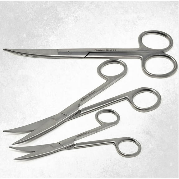 Stainless Steel Lab Scissors 4.5"+ 5.5"+ 6.5" Curved SHARP/SHARP For Lab Interns Precise Cutting Practice - Set of 3