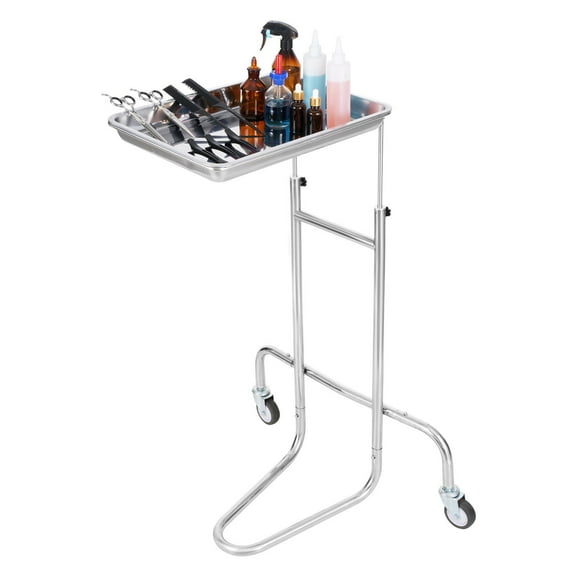 Stainless Steel Lab Utility Cart Single Tray Mobile Medical Cart 2 Silent Wheels Rolling Cart for Lab Clinic Hospital Salon