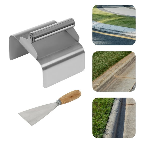 Stainless Steel Landscape Curb Trowel Set, Professional Concrete Edging Tool with Putty Knife, for Smoothing Curbs, Sidewalk, Garden