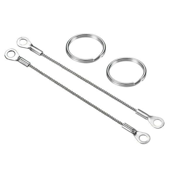 Stainless Steel Lanyard Cable 2mmx10cm, 10 Pack Eyelets Ended Security Wire Rope with 20 Pack Key Ring