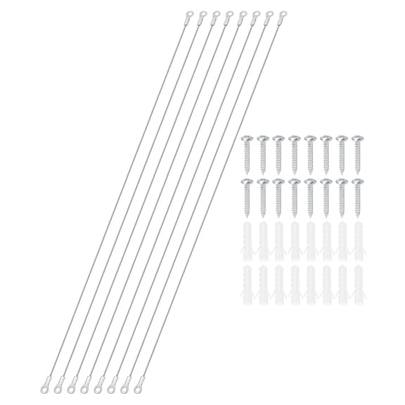 Stainless Steel Lanyard Cable with Eyelets 0.06" x 39" 1.5mm x 100cm Lock Security Wire Rope with Screws, 8 Pack
