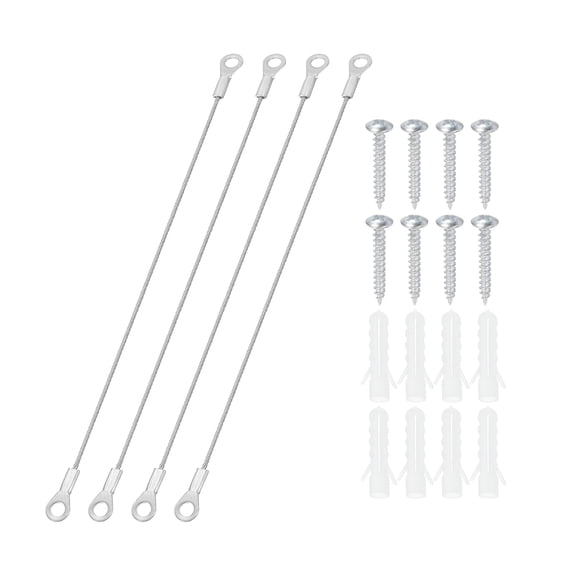 Stainless Steel Lanyard Cable with Eyelets 0.06" x 8" 1.5mm x 20cm Lock Security Wire Rope with Screws, 4 Pack