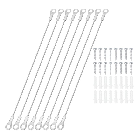 Stainless Steel Lanyard Cable with Eyelets 0.06" x 8" 1.5mm x 20cm Lock Security Wire Rope with Screws, 8 Pack