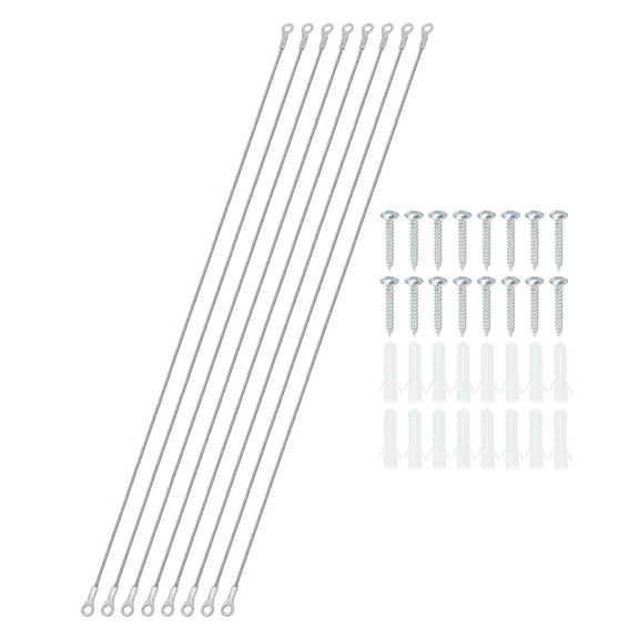 Stainless Steel Lanyard Cable with Eyelets 0.08" x 39" 2mm x 100cm Lock Security Wire Rope with Mounting Screws, 8 Pack