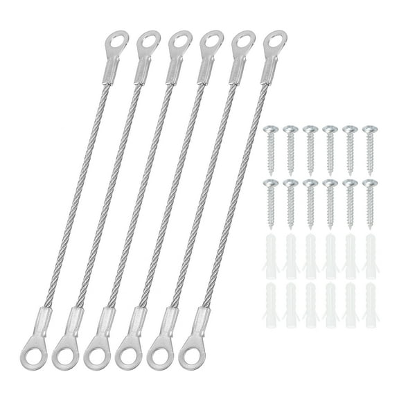 Stainless Steel Lanyard Cable with Eyelets 0.08" x 4" 2mm x 10cm Lock Security Wire Rope with Mounting Screws, 6 Pack