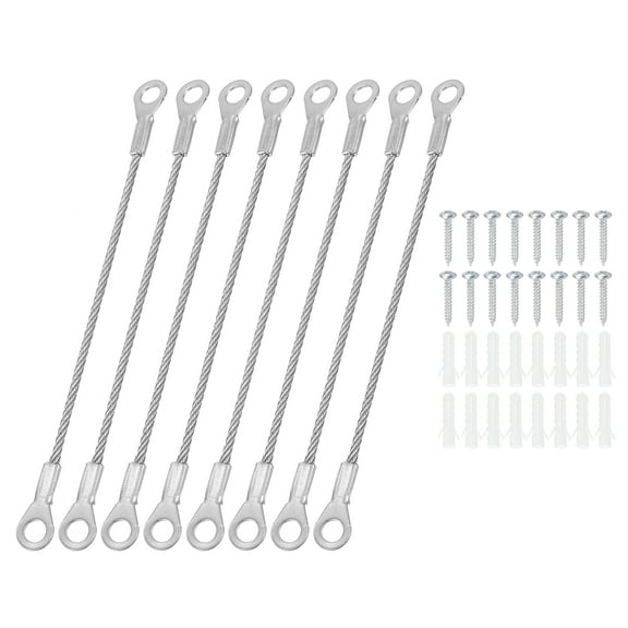 Stainless Steel Lanyard Cable with Eyelets 0.08" x 4" 2mm x 10cm Lock Security Wire Rope with Mounting Screws, 8 Pack