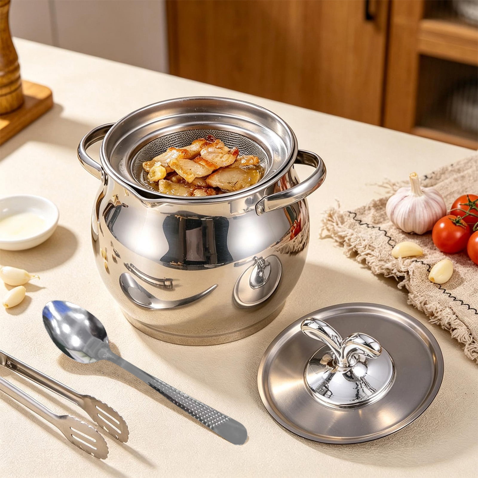 Stainless Steel Lard Tank With Cover, Oil Filter Bucket With Strainer ...